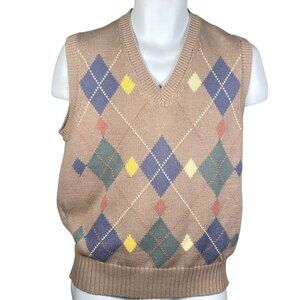 Vintage Chaps Ralph Lauren Argyle Knit Sweater Vest Mens L Cotton Preppy